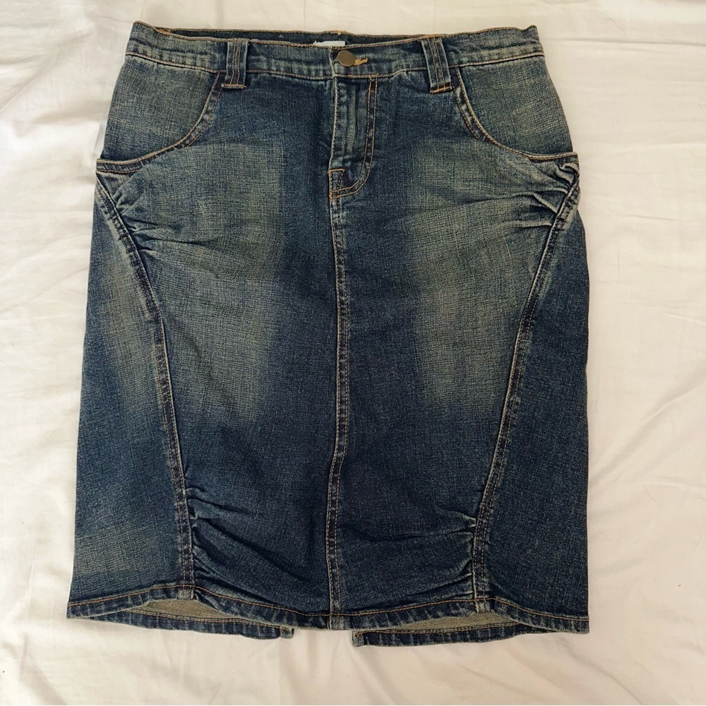 Cache Blue Denim pencil Skirt scrunch butt stretchy